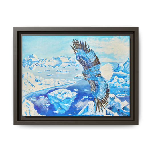 Canvas Print - Blue Monochromatic Eagle Over Iceberg Waters, Acrylic Painting by Kerri Welden