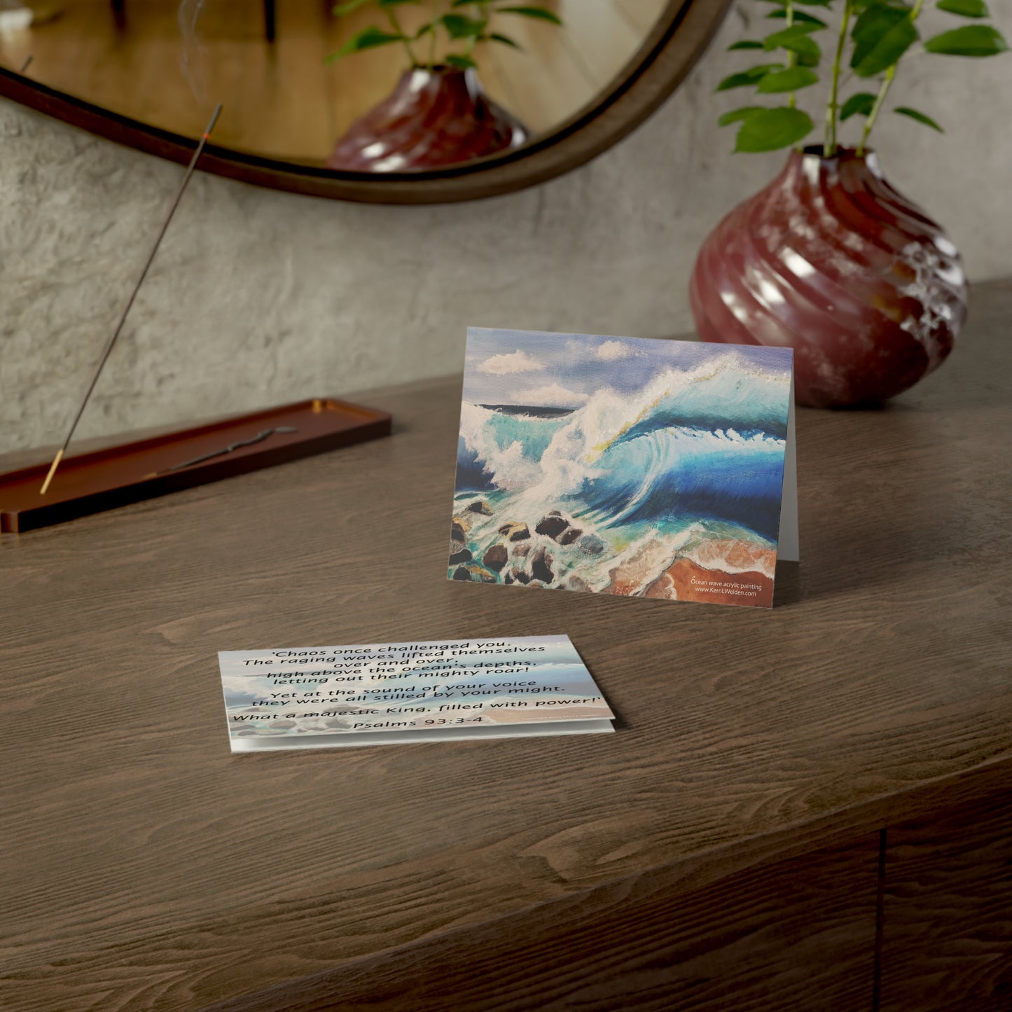 Greeting Cards Psalms 93:3-4 Acrylic Painting Ocean Wave