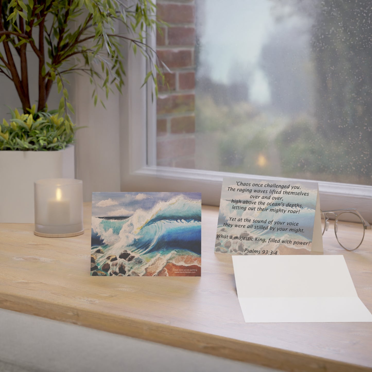 Greeting Cards Psalms 93:3-4 Acrylic Painting Ocean Wave