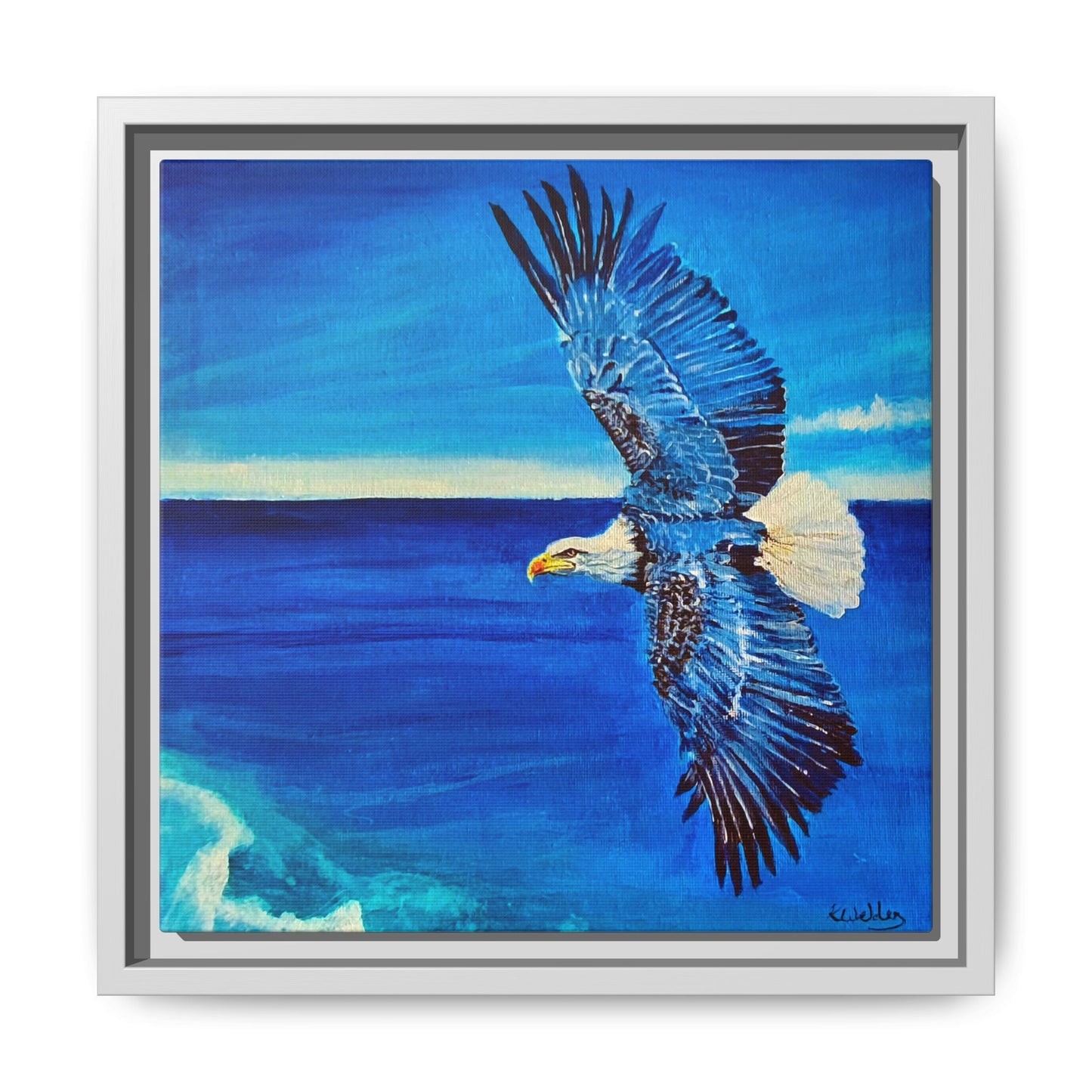 Monochromed Blue Framed Eagle Artwork - Inspirational Matte Canvas Print
