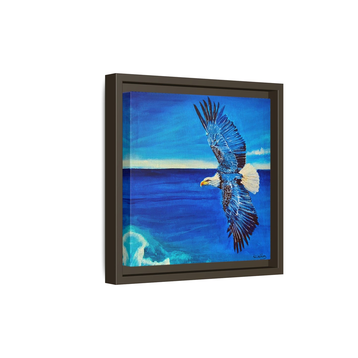 Monochromed Blue Framed Eagle Artwork - Inspirational Matte Canvas Print