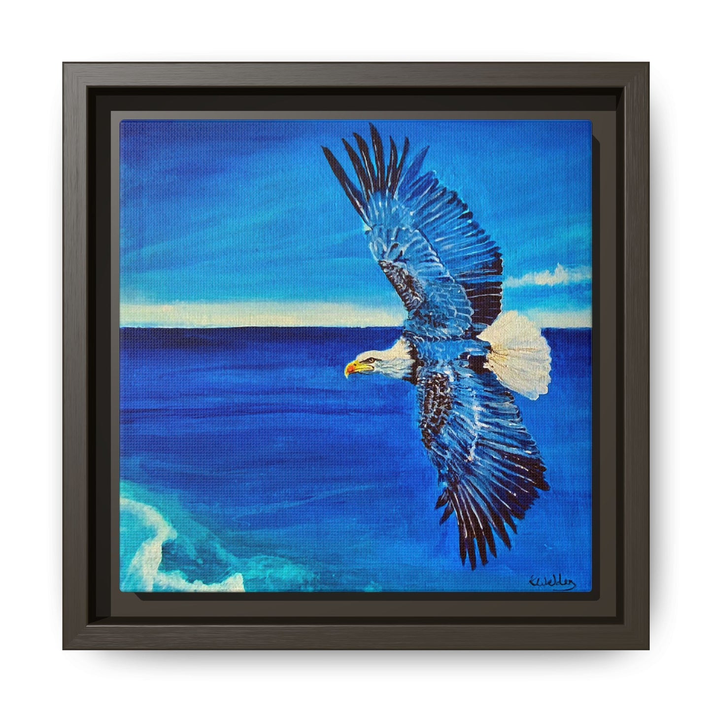 Monochromed Blue Framed Eagle Artwork - Inspirational Matte Canvas Print