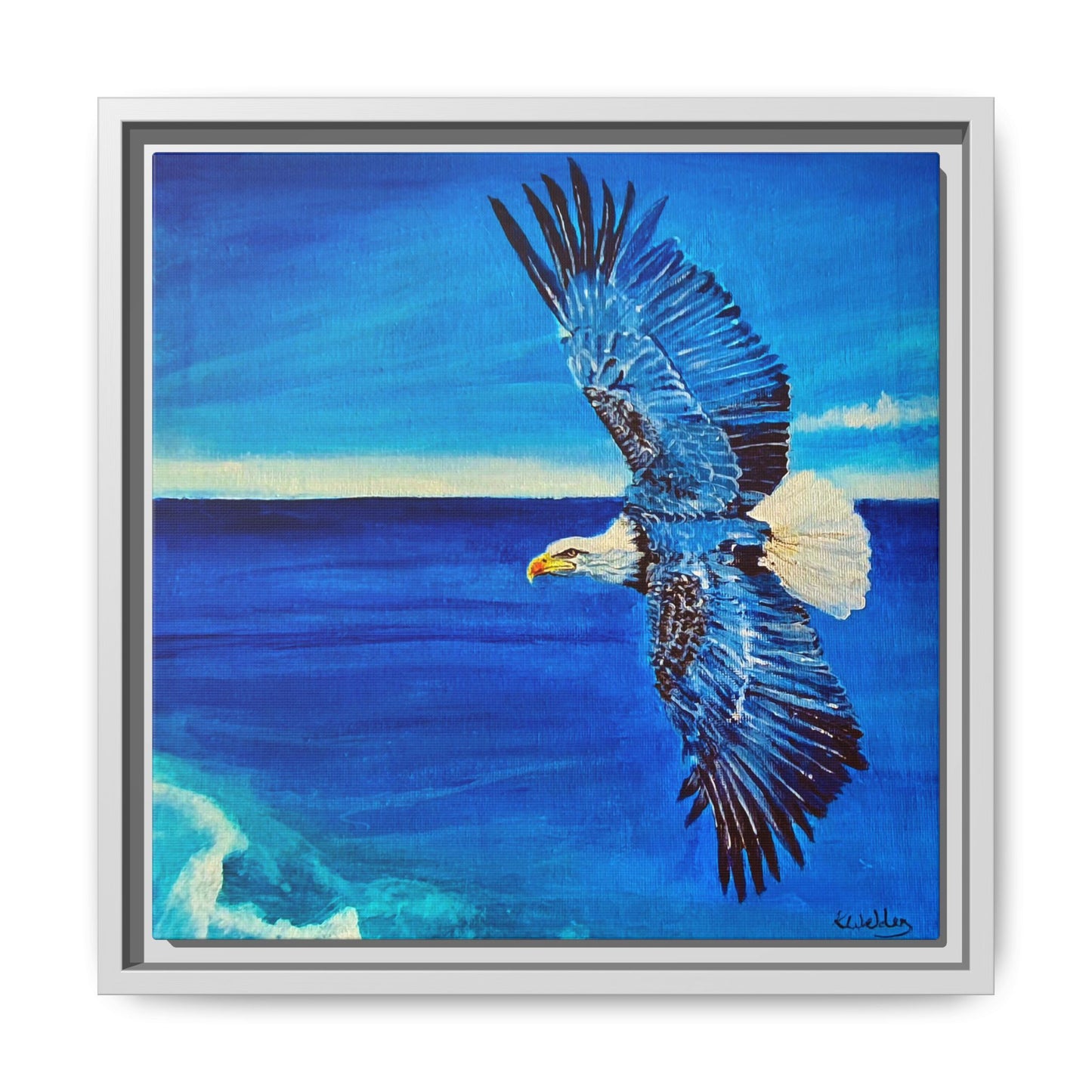 Monochromed Blue Framed Eagle Artwork - Inspirational Matte Canvas Print