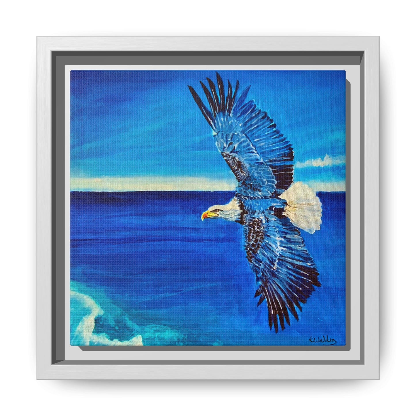 Monochromed Blue Framed Eagle Artwork - Inspirational Matte Canvas Print