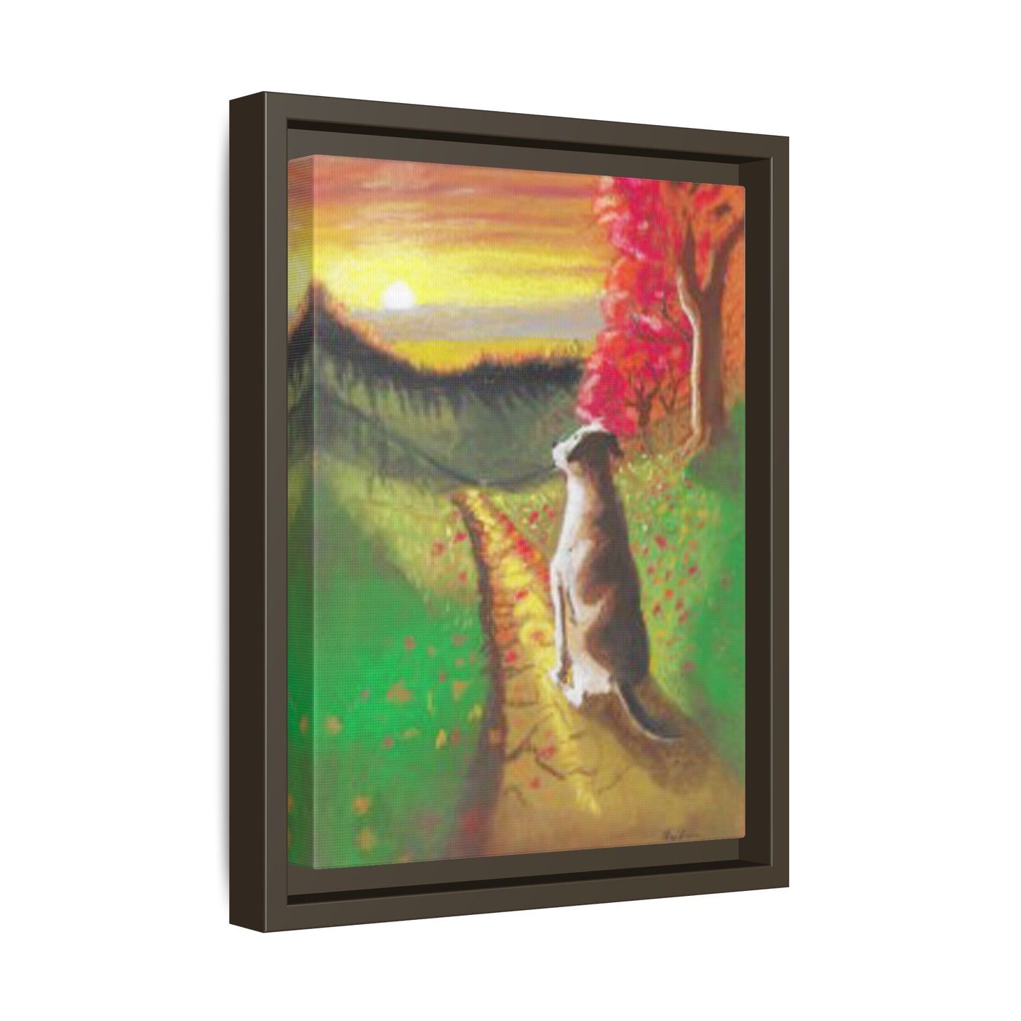 Framed Canvas Pastel Print - Serene Autumn Landscape with Dog