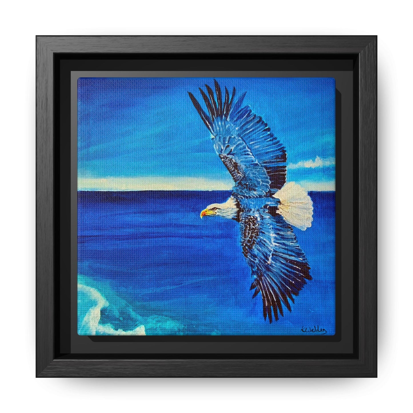 Monochromed Blue Framed Eagle Artwork - Inspirational Matte Canvas Print