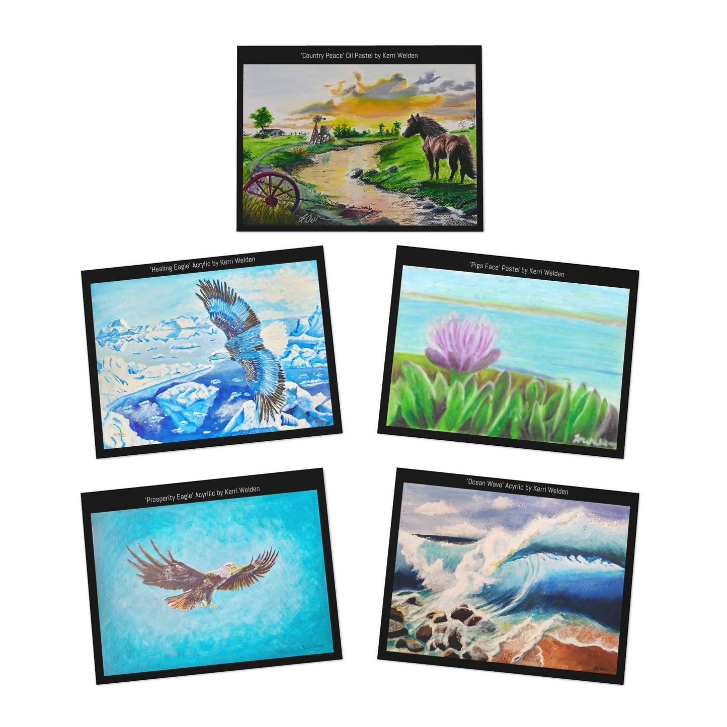 Kerri Welden Paintings Multi-Design Horizontal Greeting Cards - 5-Pack for Every Occasion