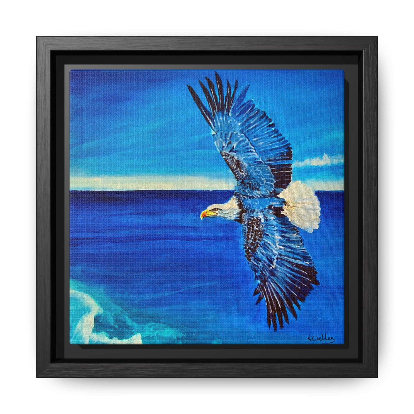 Monochromed Blue Framed Eagle Artwork - Inspirational Matte Canvas Print