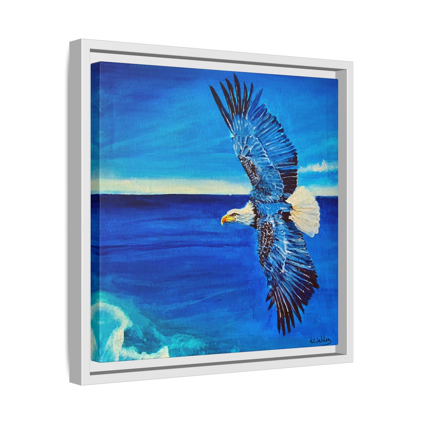 Monochromed Blue Framed Eagle Artwork - Inspirational Matte Canvas Print