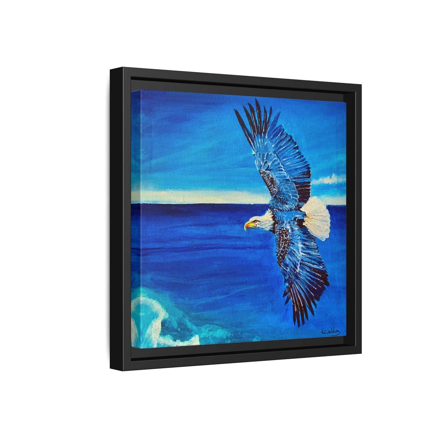 Monochromed Blue Framed Eagle Artwork - Inspirational Matte Canvas Print