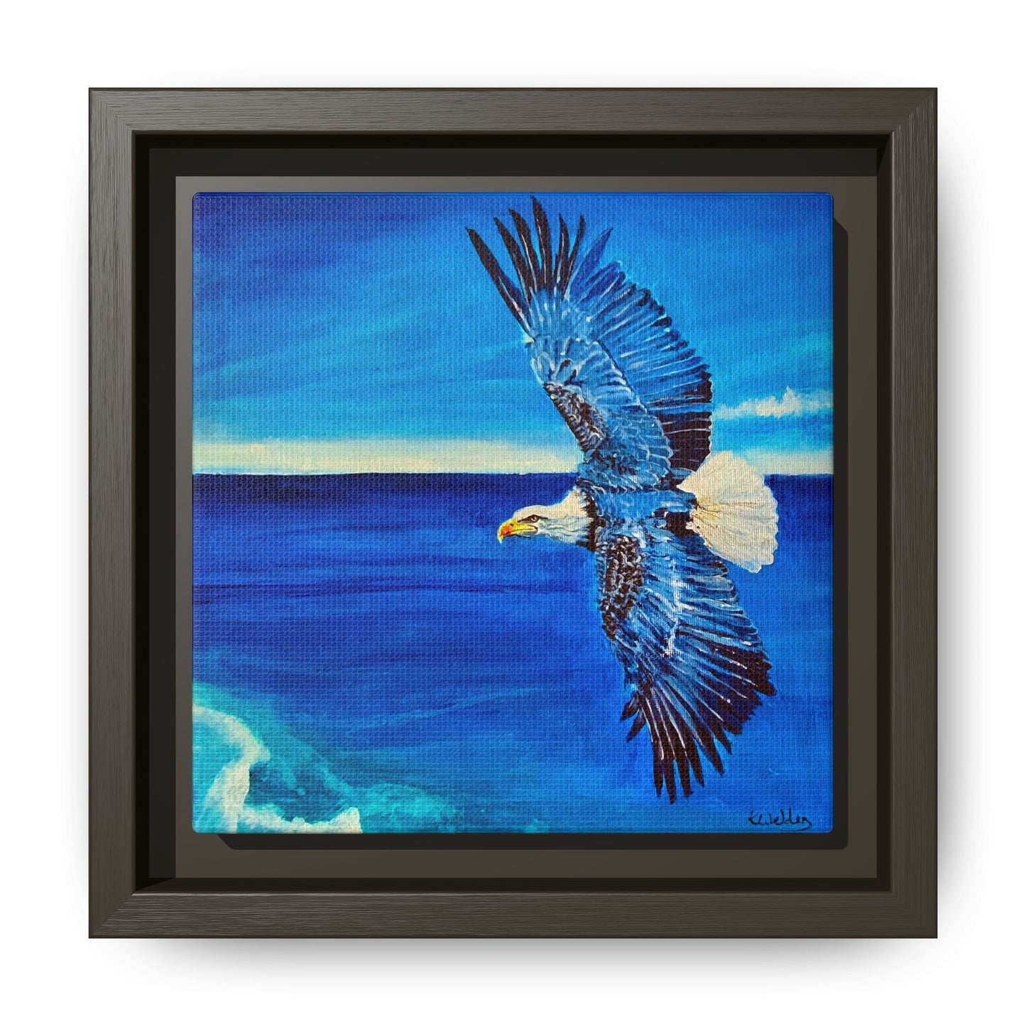 Monochromed Blue Framed Eagle Artwork - Inspirational Matte Canvas Print