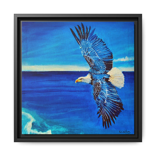 Monochromed Blue Framed Eagle Artwork - Inspirational Matte Canvas Print