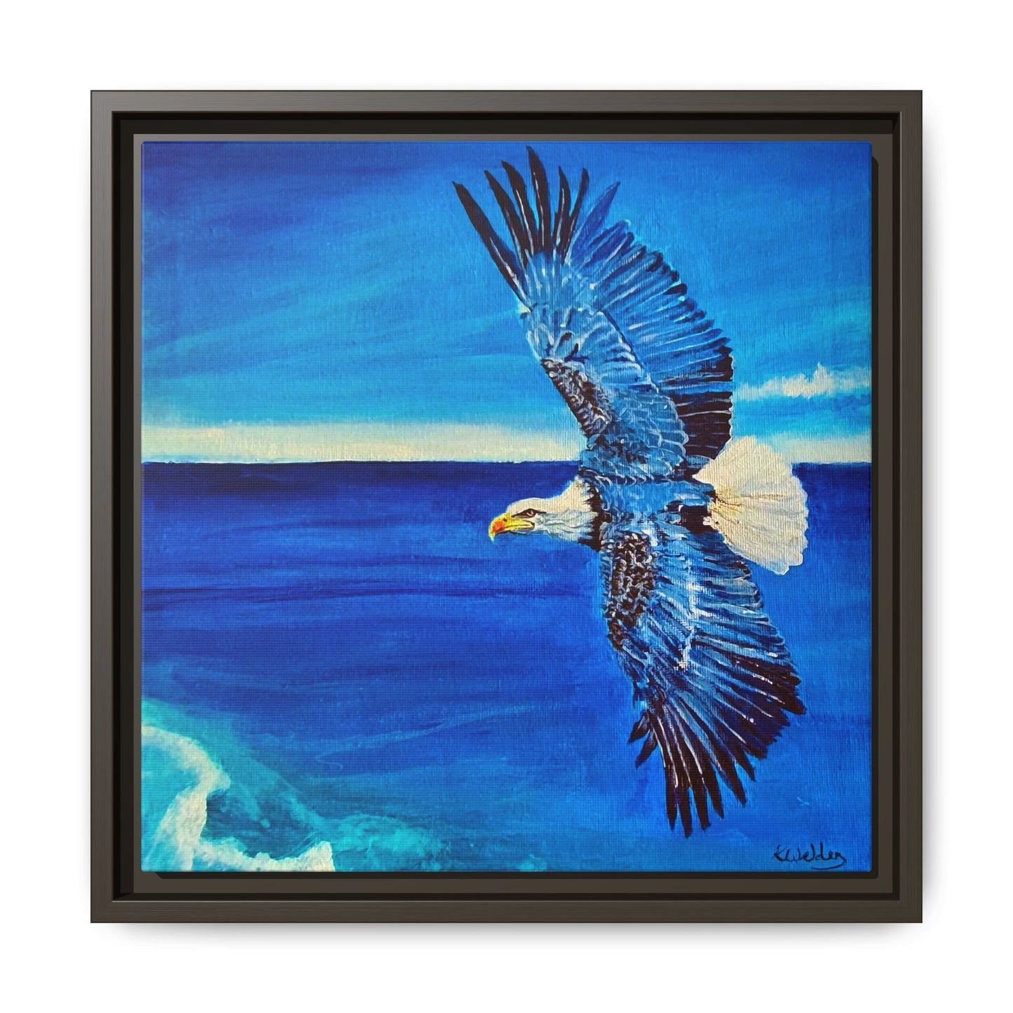 Monochromed Blue Framed Eagle Artwork - Inspirational Matte Canvas Print