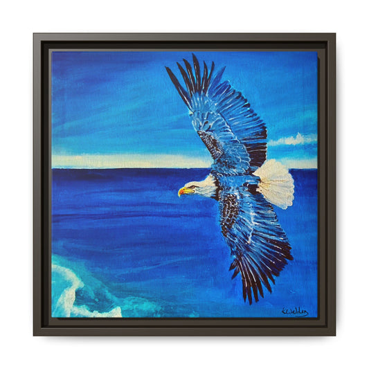 Monochromed Blue Framed Eagle Artwork - Inspirational Matte Canvas Print