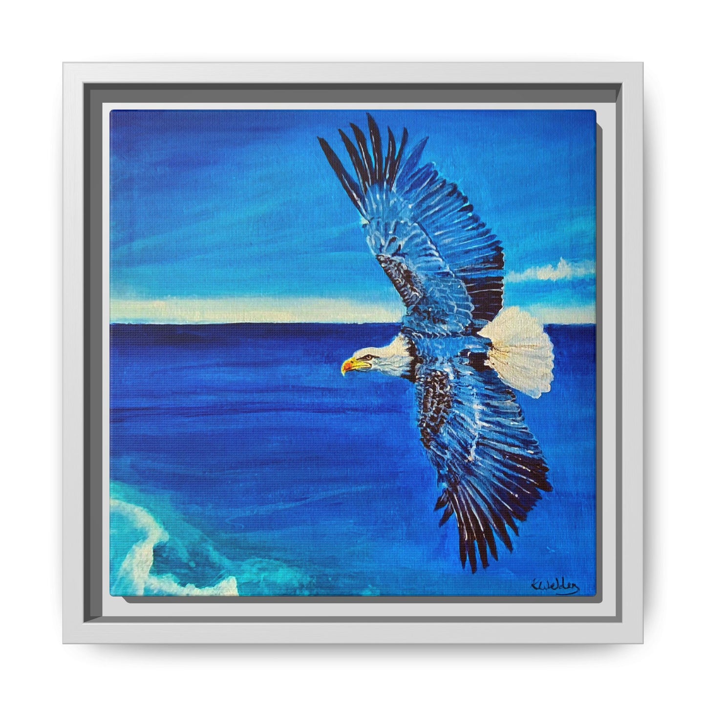 Monochromed Blue Framed Eagle Artwork - Inspirational Matte Canvas Print