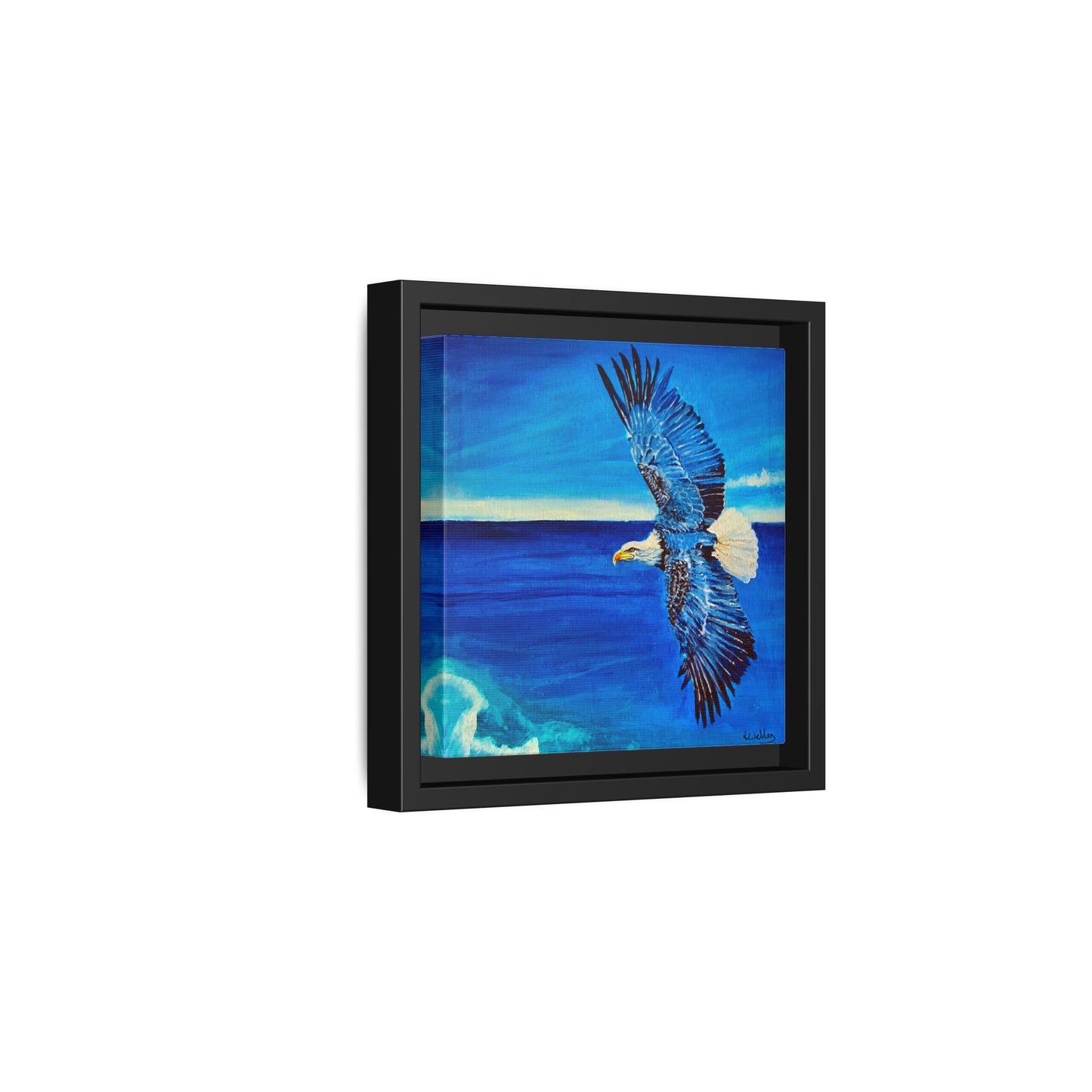 Monochromed Blue Framed Eagle Artwork - Inspirational Matte Canvas Print