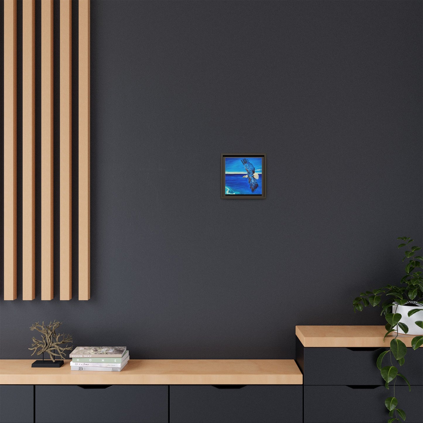 Monochromed Blue Framed Eagle Artwork - Inspirational Matte Canvas Print