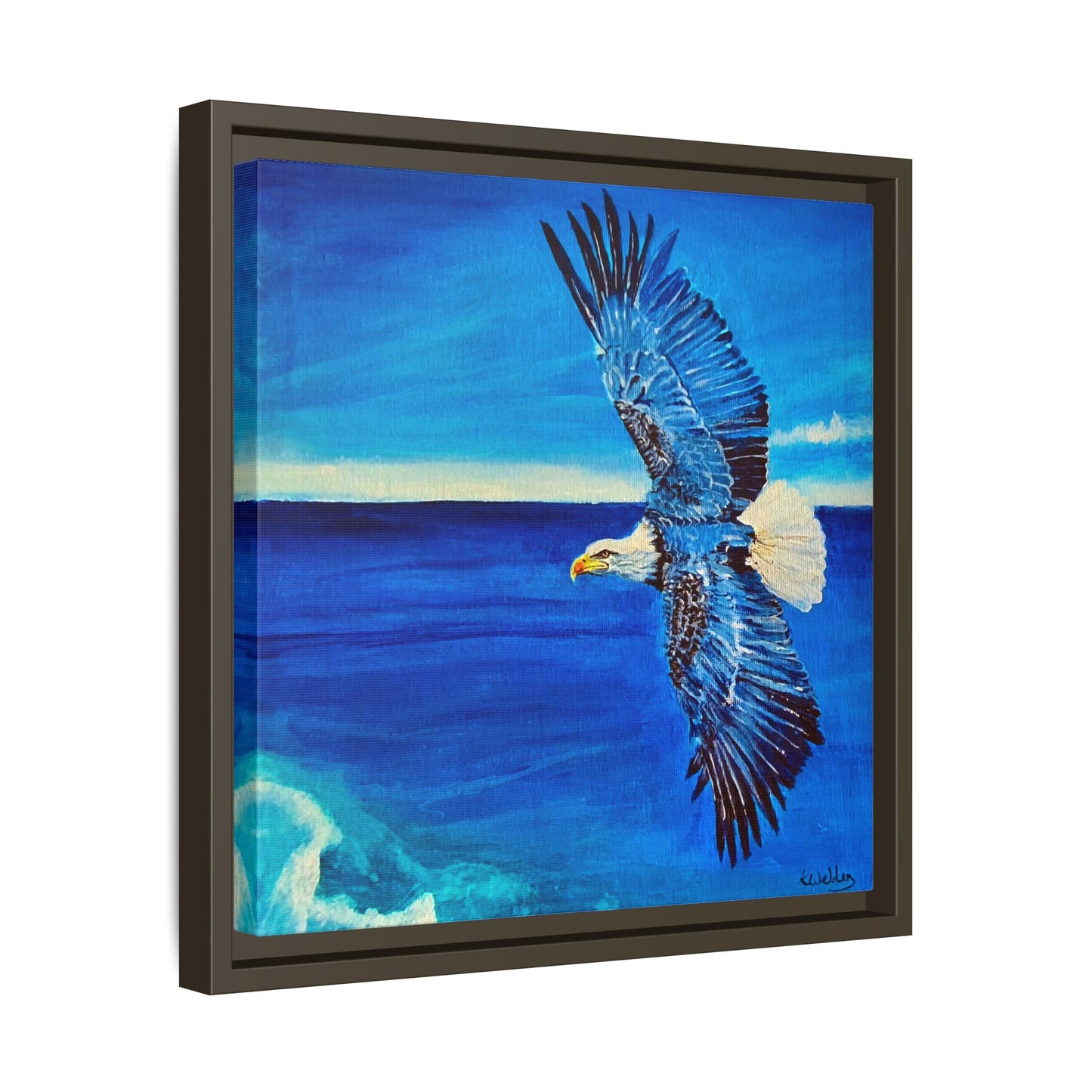 Monochromed Blue Framed Eagle Artwork - Inspirational Matte Canvas Print