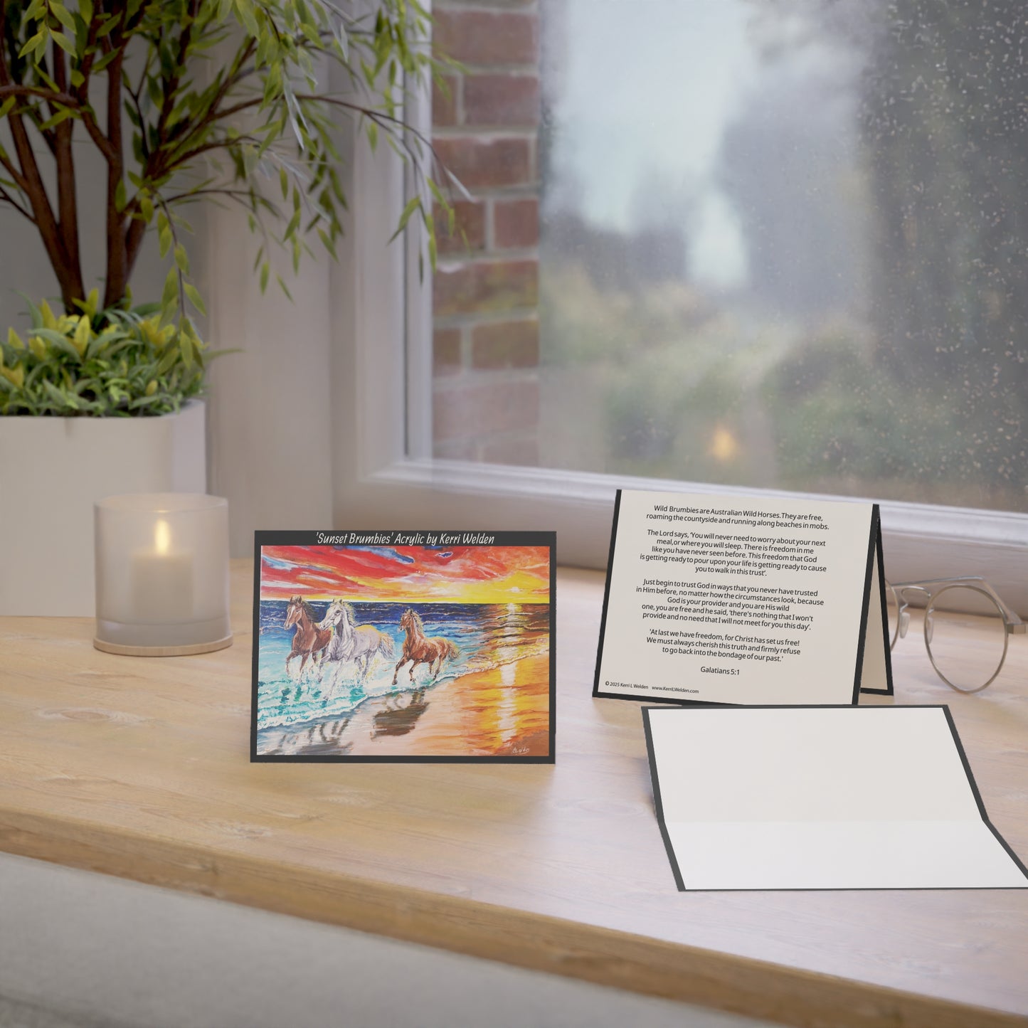 'Sunset Brumbies' Galatians 5:1 Greeting Cards