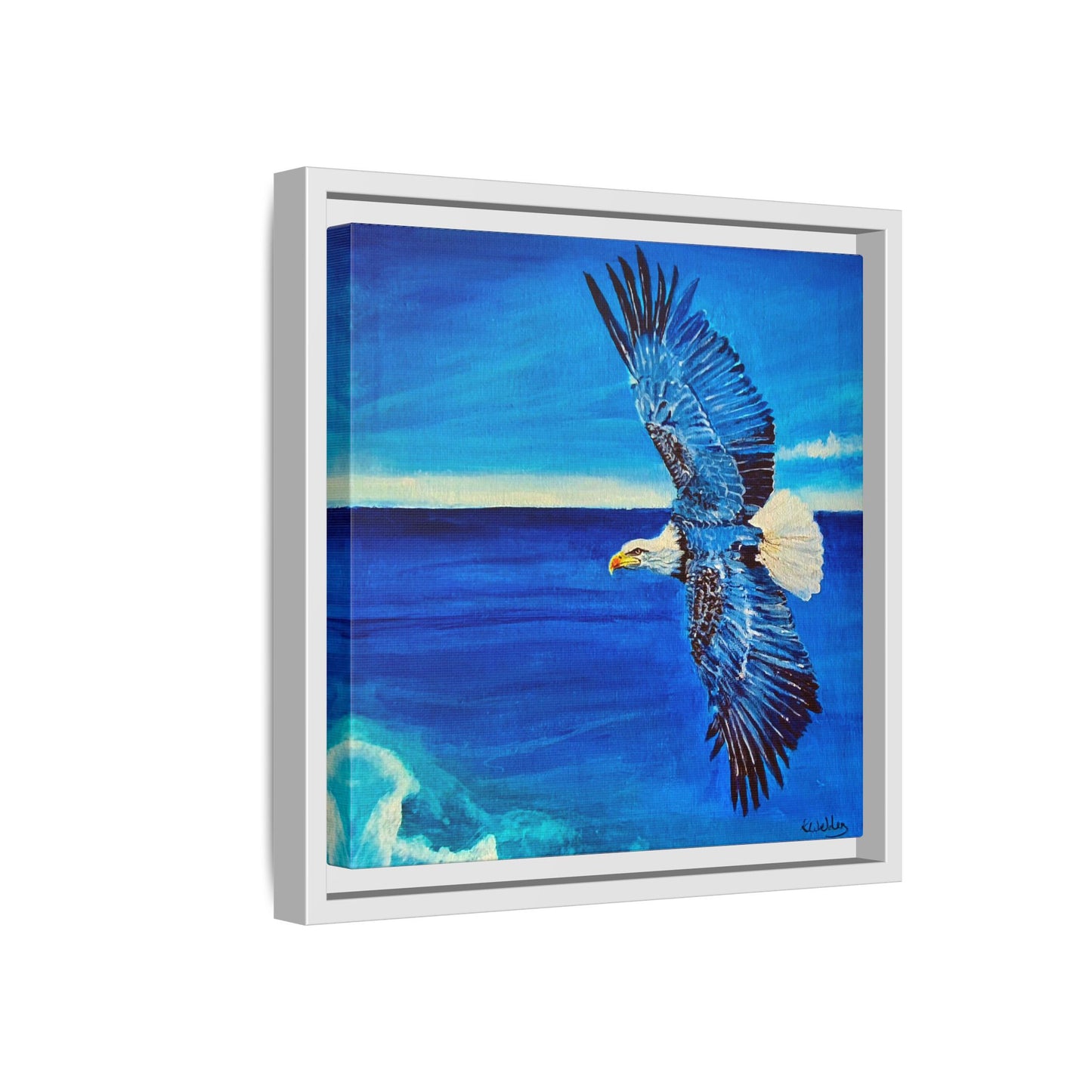 Monochromed Blue Framed Eagle Artwork - Inspirational Matte Canvas Print