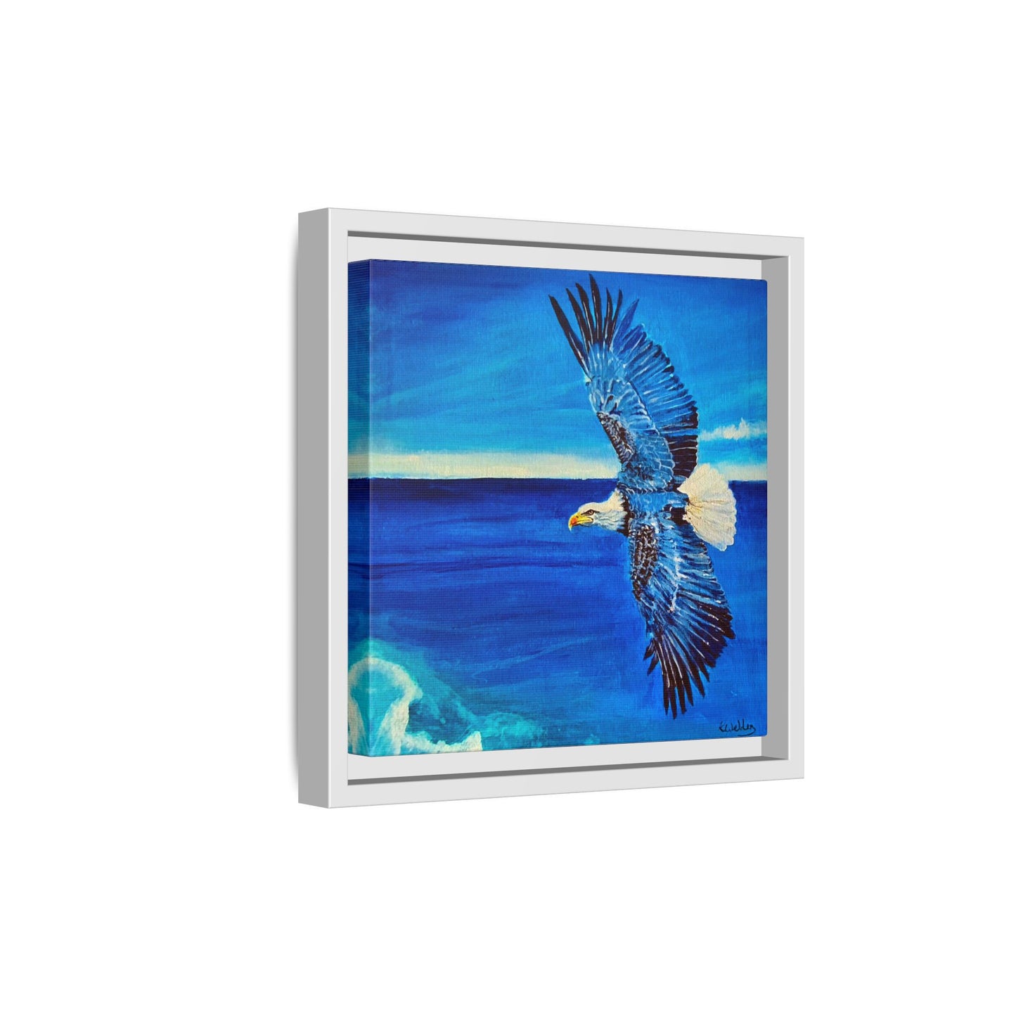 Monochromed Blue Framed Eagle Artwork - Inspirational Matte Canvas Print