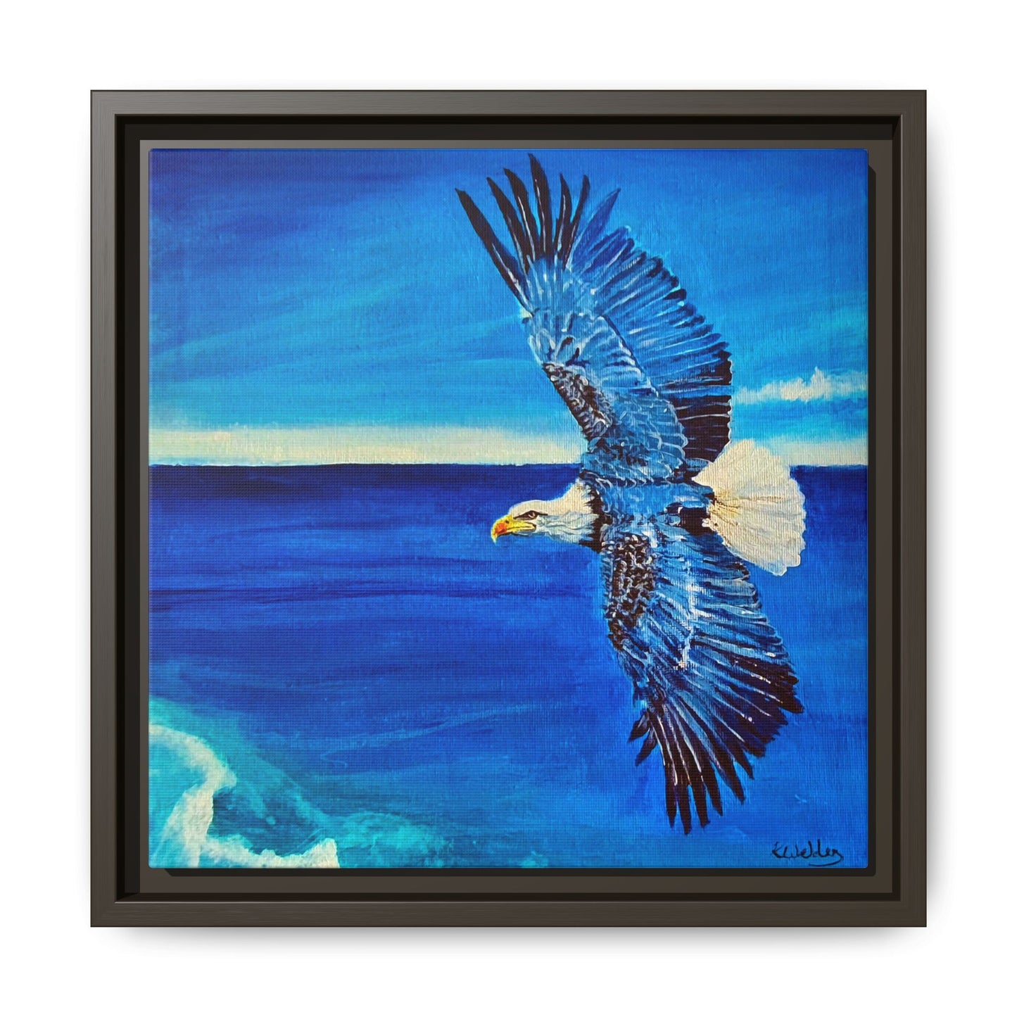 Monochromed Blue Framed Eagle Artwork - Inspirational Matte Canvas Print