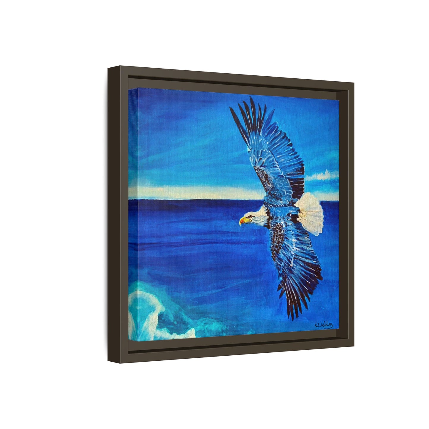 Monochromed Blue Framed Eagle Artwork - Inspirational Matte Canvas Print