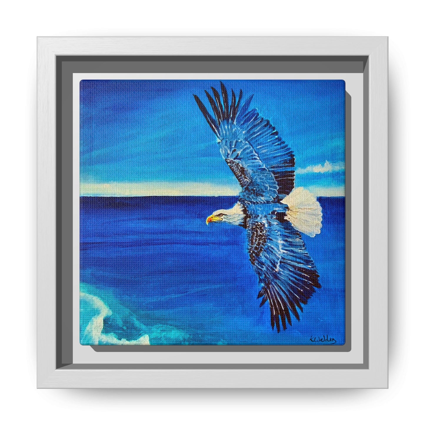 Monochromed Blue Framed Eagle Artwork - Inspirational Matte Canvas Print