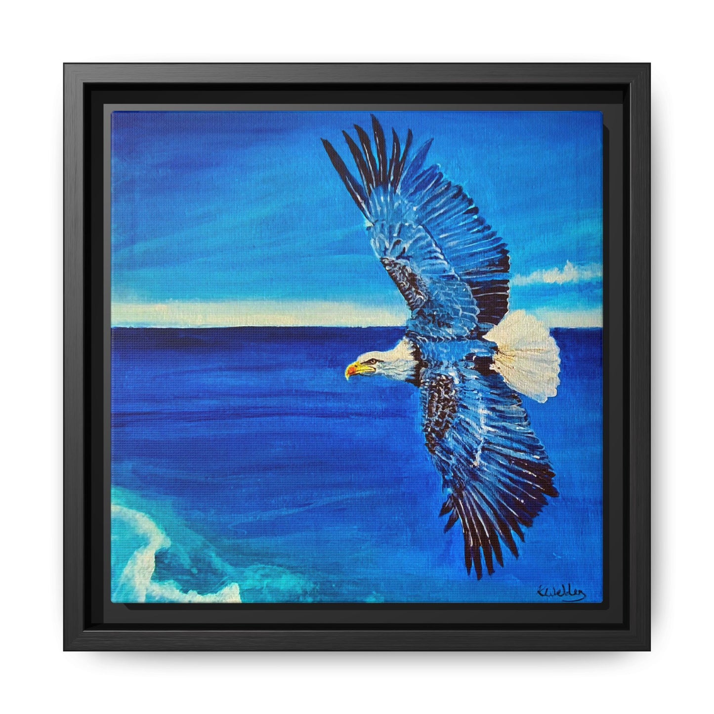 Monochromed Blue Framed Eagle Artwork - Inspirational Matte Canvas Print