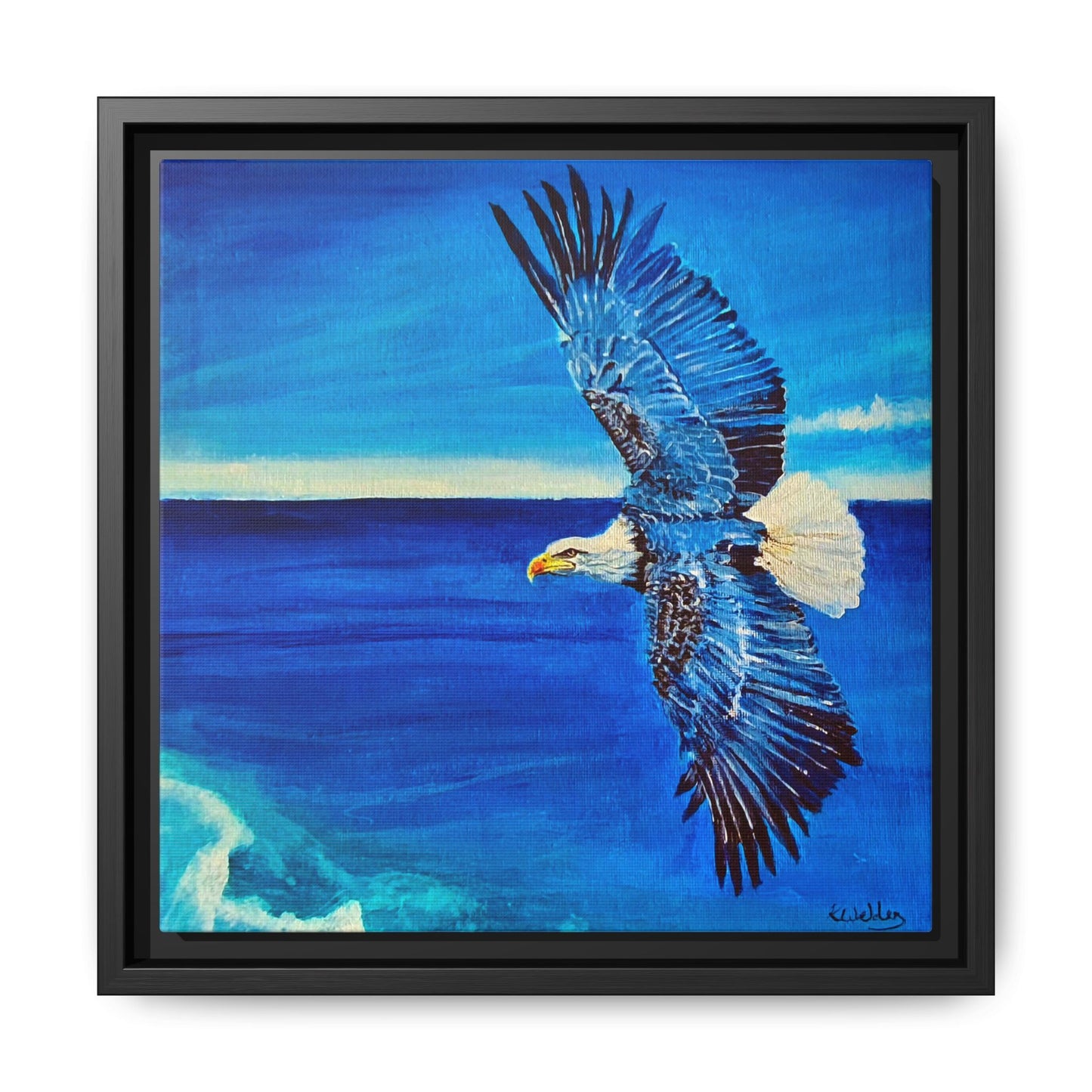 Monochromed Blue Framed Eagle Artwork - Inspirational Matte Canvas Print